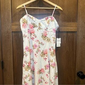 ForCynthia Floral Linen Blend Dress - Pink and white